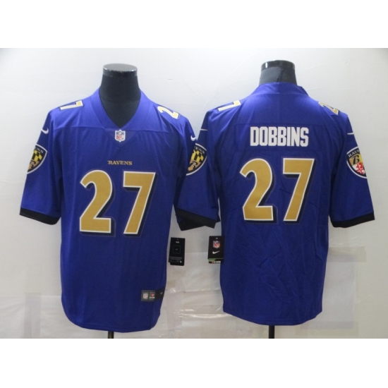 Men's Baltimore Ravens 27 J.K. Dobbins Nike Purple Gold Limited Jersey