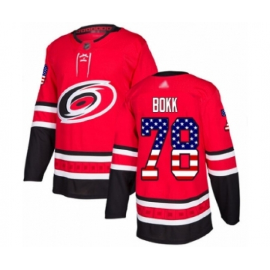 Men's Carolina Hurricanes 78 Dominik Bokk Authentic Red USA Flag Fashion Hockey Jersey