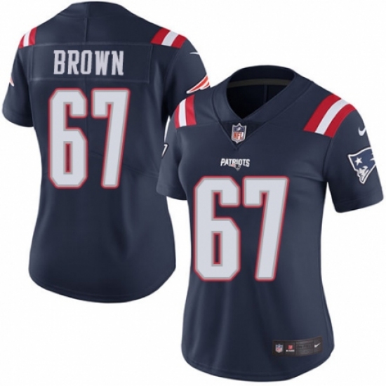 Women's Nike New England Patriots 67 Trent Brown Limited Navy Blue Rush Vapor Untouchable NFL Jersey