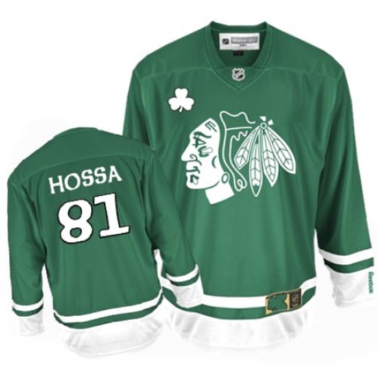 Men's Reebok Chicago Blackhawks 81 Marian Hossa Authentic Green St Patty's Day NHL Jersey