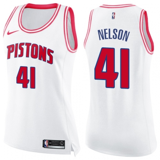 Women's Nike Detroit Pistons 41 Jameer Nelson Swingman White Pink Fashion NBA Jersey