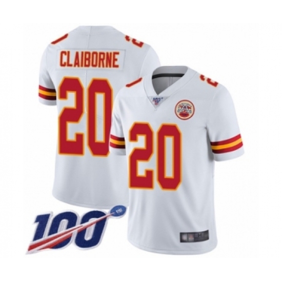 Youth Kansas City Chiefs 20 Morris Claiborne White Vapor Untouchable Limited Player 100th Season Football Jersey