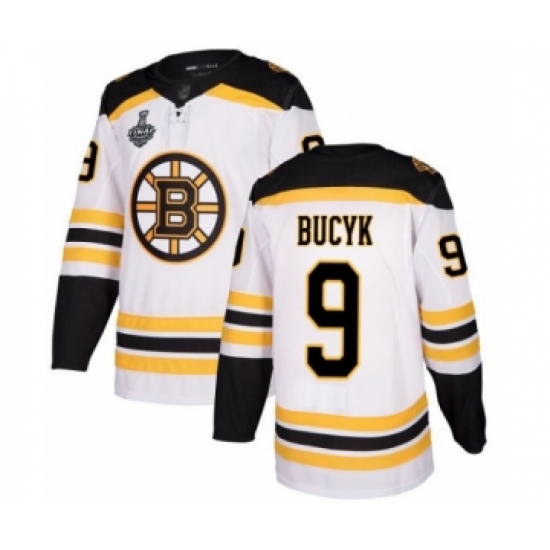 Men's Boston Bruins 9 Johnny Bucyk Authentic White Away 2019 Stanley Cup Final Bound Hockey Jersey