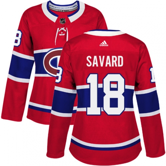 Women's Adidas Montreal Canadiens 18 Serge Savard Premier Red Home NHL Jersey