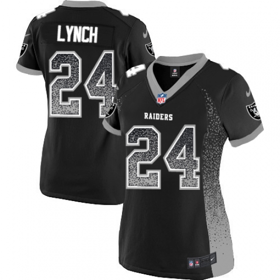 Women's Nike Oakland Raiders 24 Marshawn Lynch Elite Black Drift Fashion NFL Jersey