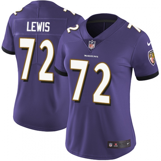 Women's Nike Baltimore Ravens 72 Alex Lewis Purple Team Color Vapor Untouchable Limited Player NFL Jersey