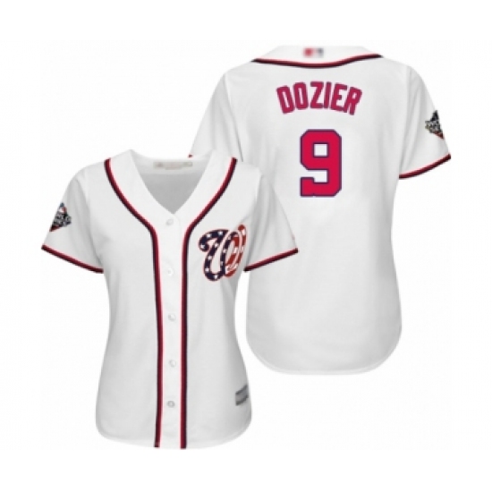 Women's Washington Nationals 9 Brian Dozier Authentic White Home Cool Base 2019 World Series Bound Baseball Jersey