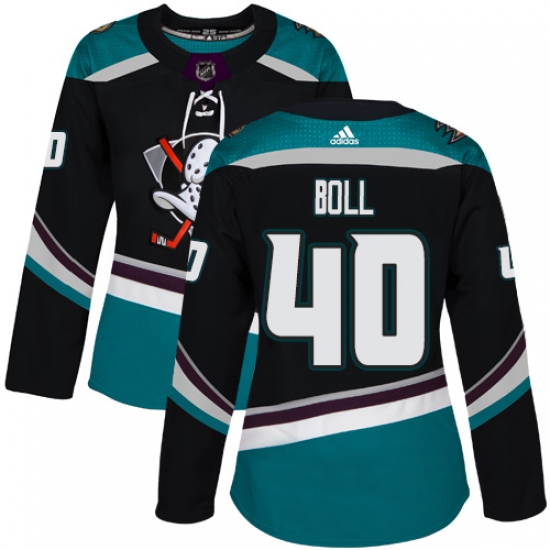 Women's Adidas Anaheim Ducks 40 Jared Boll Authentic Black Teal Third NHL Jersey