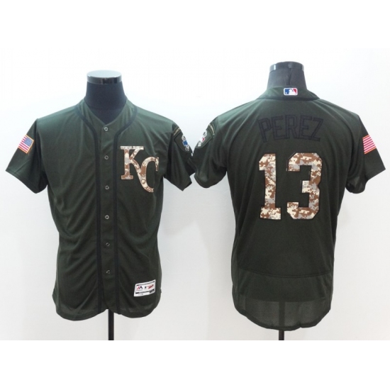 Men's Kansas City Royals 13 Salvador Perez Green Salute to Service Jersey