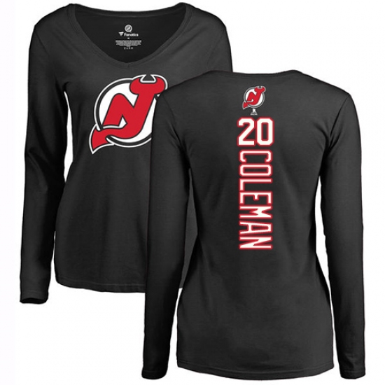 NHL Women's Adidas New Jersey Devils 20 Blake Coleman Black Backer Long Sleeve T-Shirt