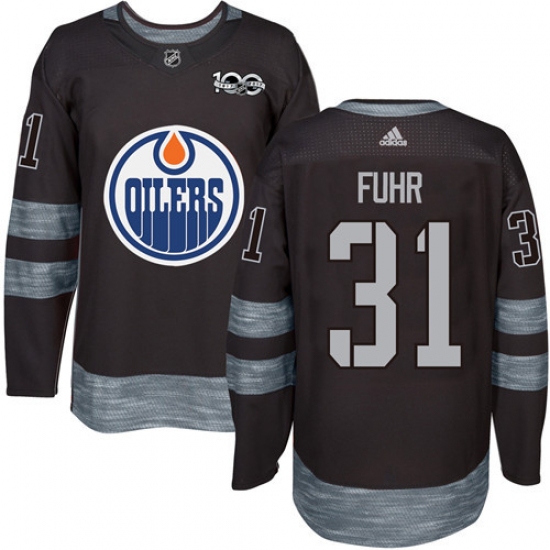 Men's Adidas Edmonton Oilers 31 Grant Fuhr Authentic Black 1917-2017 100th Anniversary NHL Jersey