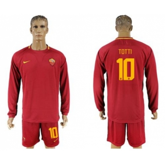 Roma 10 Totti Home Long Sleeves Soccer Club Jersey