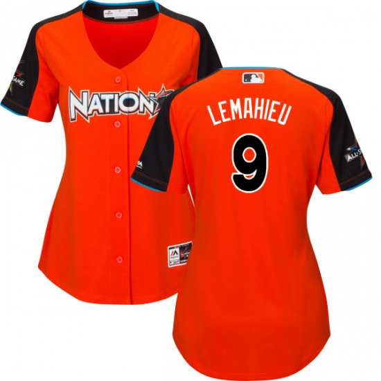 Women's Majestic Colorado Rockies 9 DJ LeMahieu Replica Orange National League 2017 MLB All-Star MLB Jersey