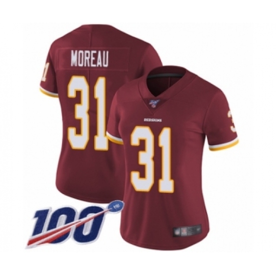 Women's Washington Redskins 31 Fabian Moreau Burgundy Red Team Color Vapor Untouchable Limited Player 100th Season Football Jersey