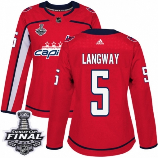 Women's Adidas Washington Capitals 5 Rod Langway Authentic Red Home 2018 Stanley Cup Final NHL Jersey