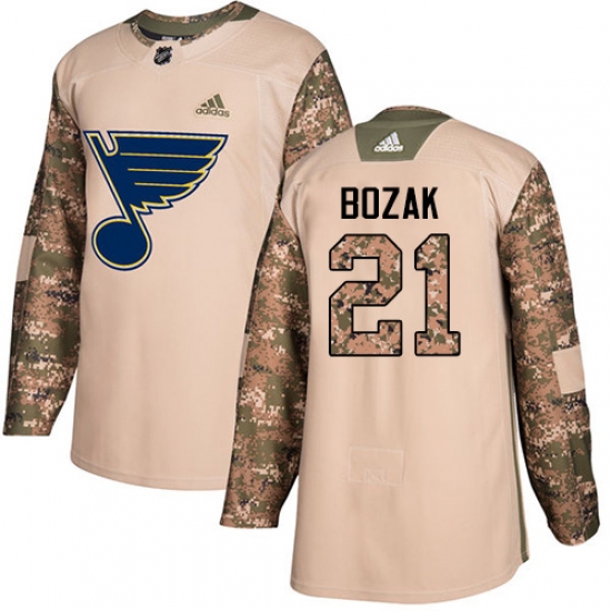 Youth Adidas St. Louis Blues 21 Tyler Bozak Authentic Camo Veterans Day Practice NHL Jersey