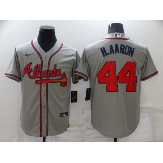 Men's Nike Atlanta Braves 44 Hank Aaron Gray Jersey