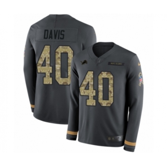 Men's Nike Detroit Lions 40 Jarrad Davis Limited Black Salute to Service Therma Long Sleeve NFL Jersey