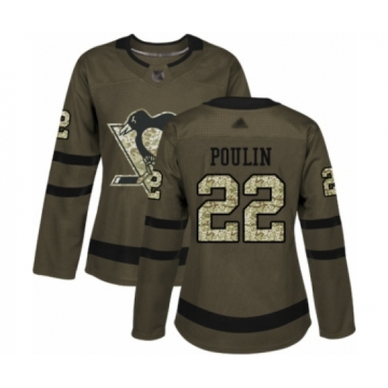 Women's Pittsburgh Penguins 22 Samuel Poulin Authentic Green Salute to Service Hockey Jersey