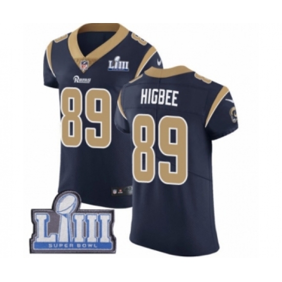 Men's Nike Los Angeles Rams 89 Tyler Higbee Navy Blue Team Color Vapor Untouchable Elite Player Super Bowl LIII Bound NFL Jersey