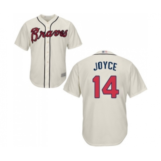 Men's Atlanta Braves 14 Matt Joyce Replica Cream Alternate 2 Cool Base Baseball Jersey