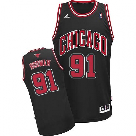 Men's Adidas Chicago Bulls 91 Dennis Rodman Swingman Black Alternate NBA Jersey