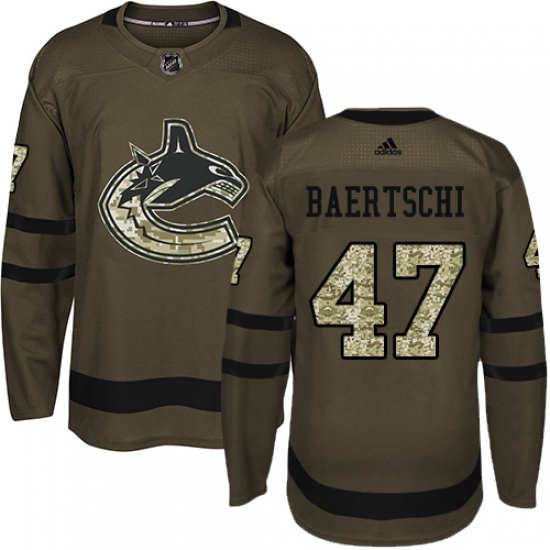 Youth Adidas Vancouver Canucks 47 Sven Baertschi Premier Green Salute to Service NHL Jersey