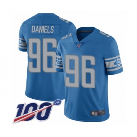 Men's Detroit Lions 96 Mike Daniels Blue Team Color Vapor Untouchable Limited Player 100th Season Football Jersey