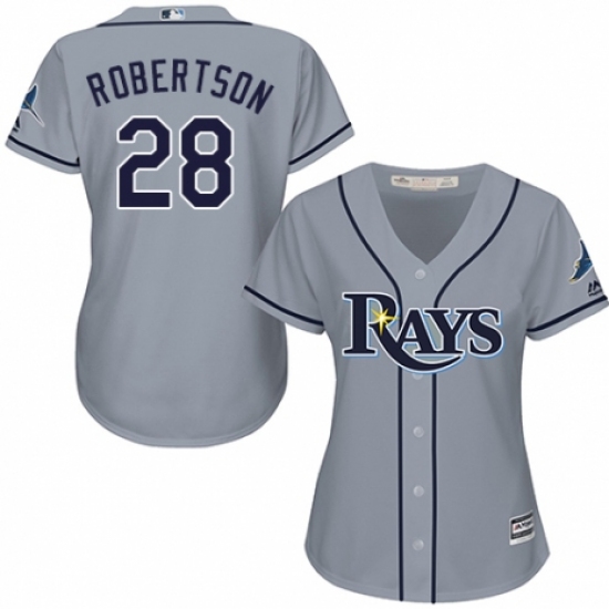 Women's Majestic Tampa Bay Rays 28 Daniel Robertson Authentic Grey Road Cool Base MLB Jersey