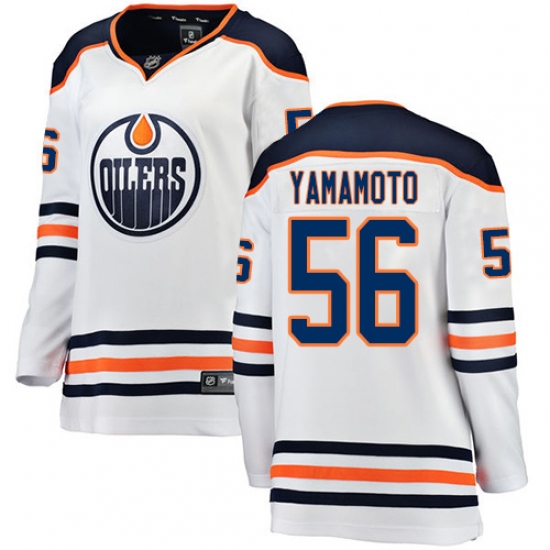 Women's Edmonton Oilers 56 Kailer Yamamoto Authentic White Away Fanatics Branded Breakaway NHL Jersey