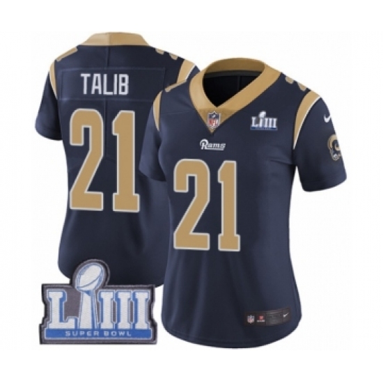 Women's Nike Los Angeles Rams 21 Aqib Talib Navy Blue Team Color Vapor Untouchable Limited Player Super Bowl LIII Bound NFL Jerseyey