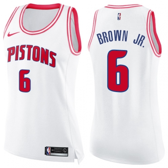 Women's Nike Detroit Pistons 6 Bruce Brown Jr. Swingman White Pink Fashion NBA Jersey