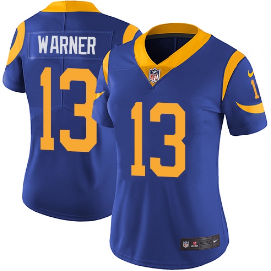 Women's Nike Los Angeles Rams 13 Kurt Warner Royal Blue Alternate Vapor Untouchable Limited Player NFL Jersey