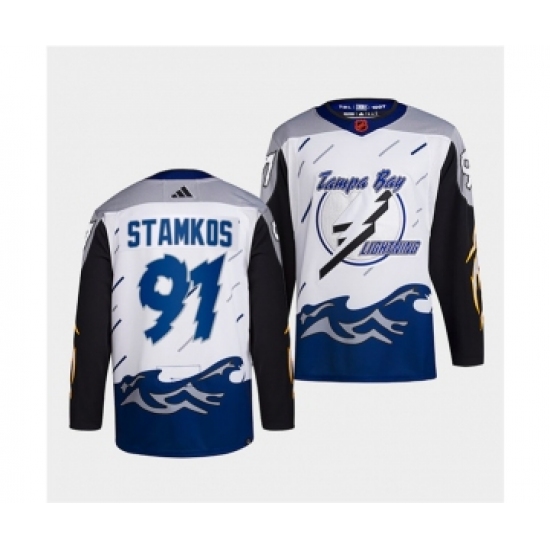 Men's Tampa Bay Lightning 91 Steven Stamkos White 2022 Reverse Retro Stitched Jersey