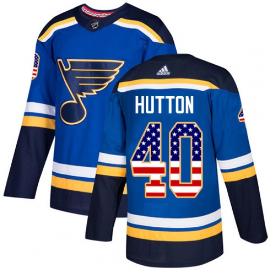Youth Adidas St. Louis Blues 40 Carter Hutton Authentic Blue USA Flag Fashion NHL Jersey