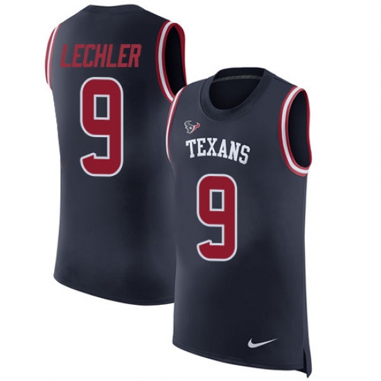 Men's Nike Houston Texans 9 Shane Lechler Limited Navy Blue Rush Player Name & Number Tank Top NFL Jersey