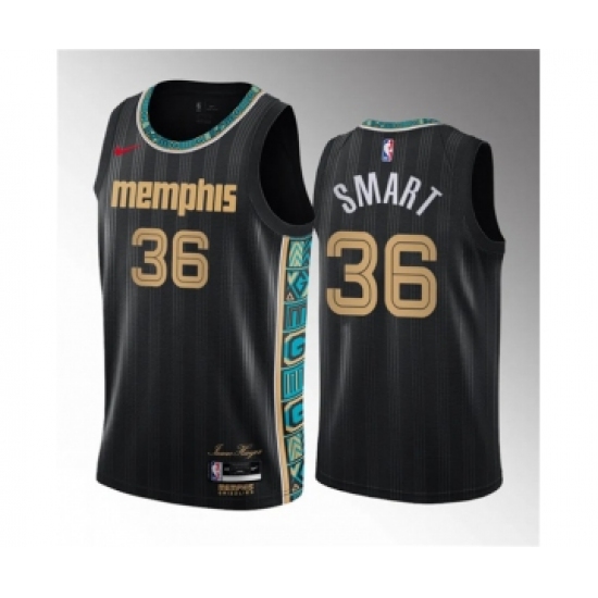 Men's Memphis Grizzlies 36 Marcus Smart Black 2023 Draft City Edition Stitched Basketball Jersey