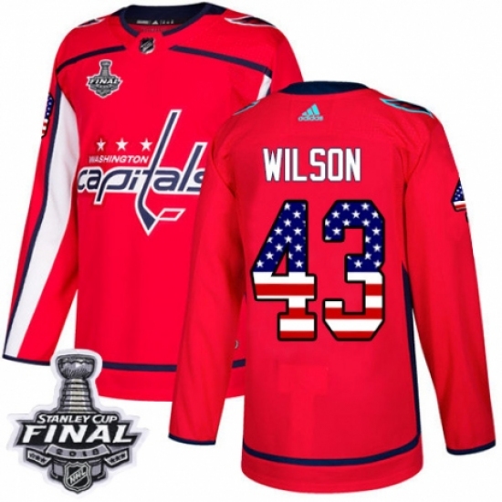 Youth Adidas Washington Capitals 43 Tom Wilson Authentic Red USA Flag Fashion 2018 Stanley Cup Final NHL Jersey