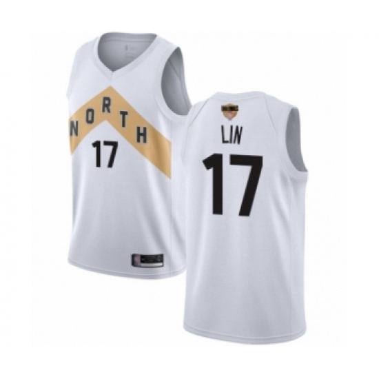 Men's Toronto Raptors 17 Jeremy Lin Swingman White 2019 Basketball Finals Bound Jersey - City Edition