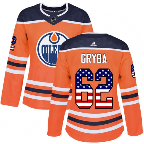 Women's Adidas Edmonton Oilers 62 Eric Gryba Authentic Orange USA Flag Fashion NHL Jersey