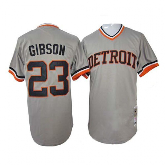 Men's Mitchell and Ness 1968 Detroit Tigers 23 Kirk Gibson Authentic Grey Throwback MLB Jersey