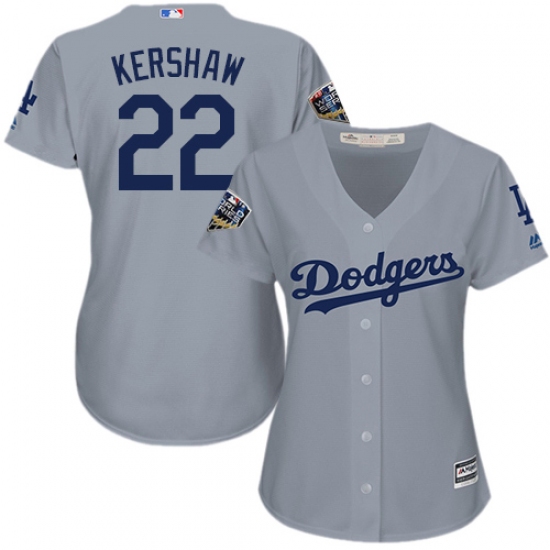 Women's Majestic Los Angeles Dodgers 22 Clayton Kershaw Authentic Grey 2018 World Series MLB Jersey