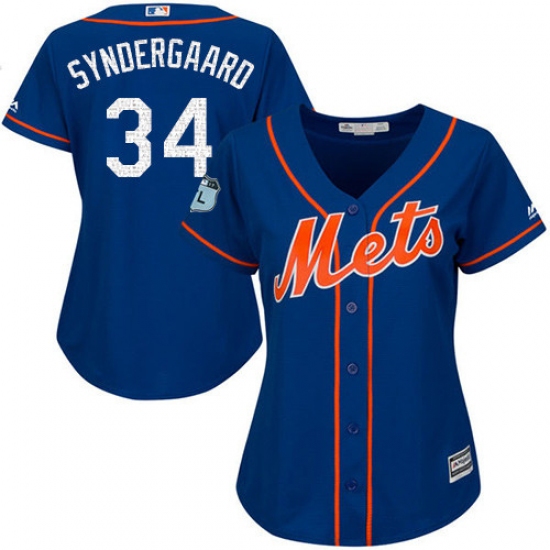 Women's Majestic New York Mets 34 Noah Syndergaard Authentic Royal Blue 2017 Spring Training Cool Base MLB Jersey