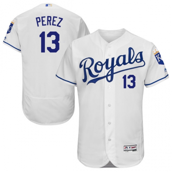 Men's Majestic Kansas City Royals 13 Salvador Perez White Flexbase Authentic Collection MLB Jersey