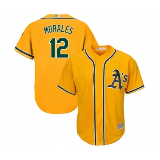 Men's Oakland Athletics 12 Kendrys Morales Replica Gold Alternate 2 Cool Base Baseball Jersey
