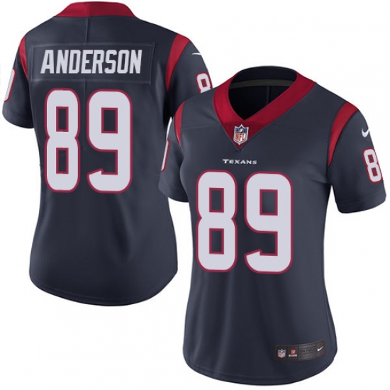 Women's Nike Houston Texans 89 Stephen Anderson Elite Navy Blue Team Color NFL Jersey