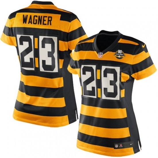 Women's Nike Pittsburgh Steelers 23 Mike Wagner Elite Yellow/Black Alternate 80TH Anniversary Throwback NFL Jersey