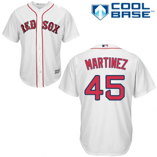 Youth Majestic Boston Red Sox 45 Pedro Martinez Authentic White Home Cool Base MLB Jersey