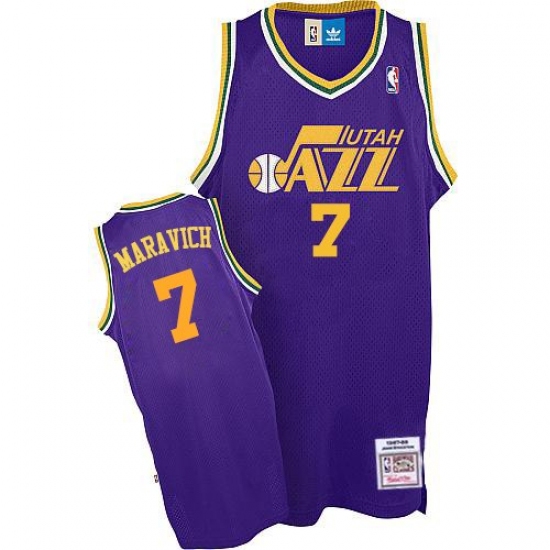 Men's Adidas Utah Jazz 7 Pete Maravich Authentic Purple Throwback NBA Jersey