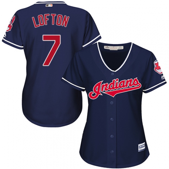 Women's Majestic Cleveland Indians 7 Kenny Lofton Replica Navy Blue Alternate 1 Cool Base MLB Jersey